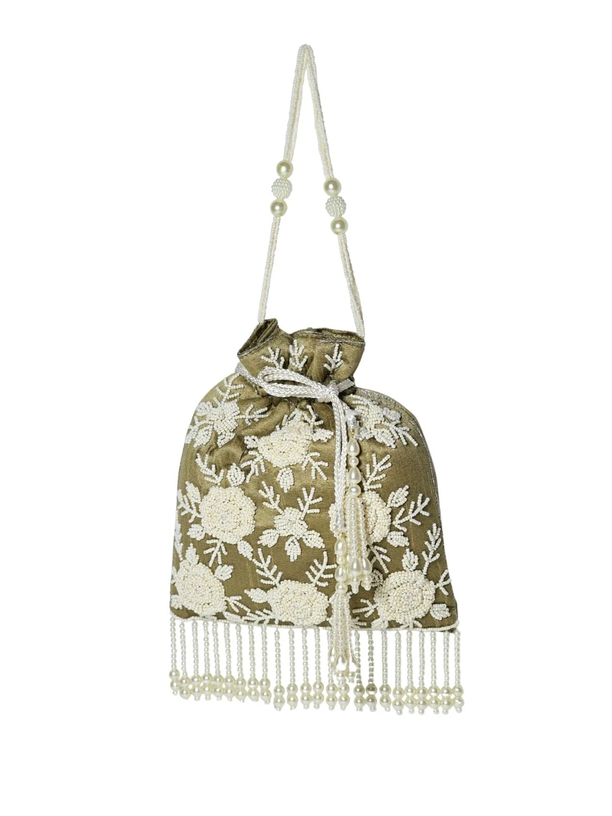 Odette Dark Beige Jute Embellished Potli For Women - Image 3