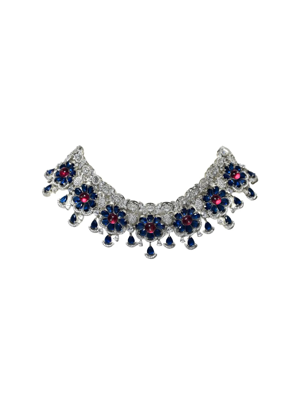 Odette Dark Blue Alloy Embellished Jewellery Set For Women - Image 5