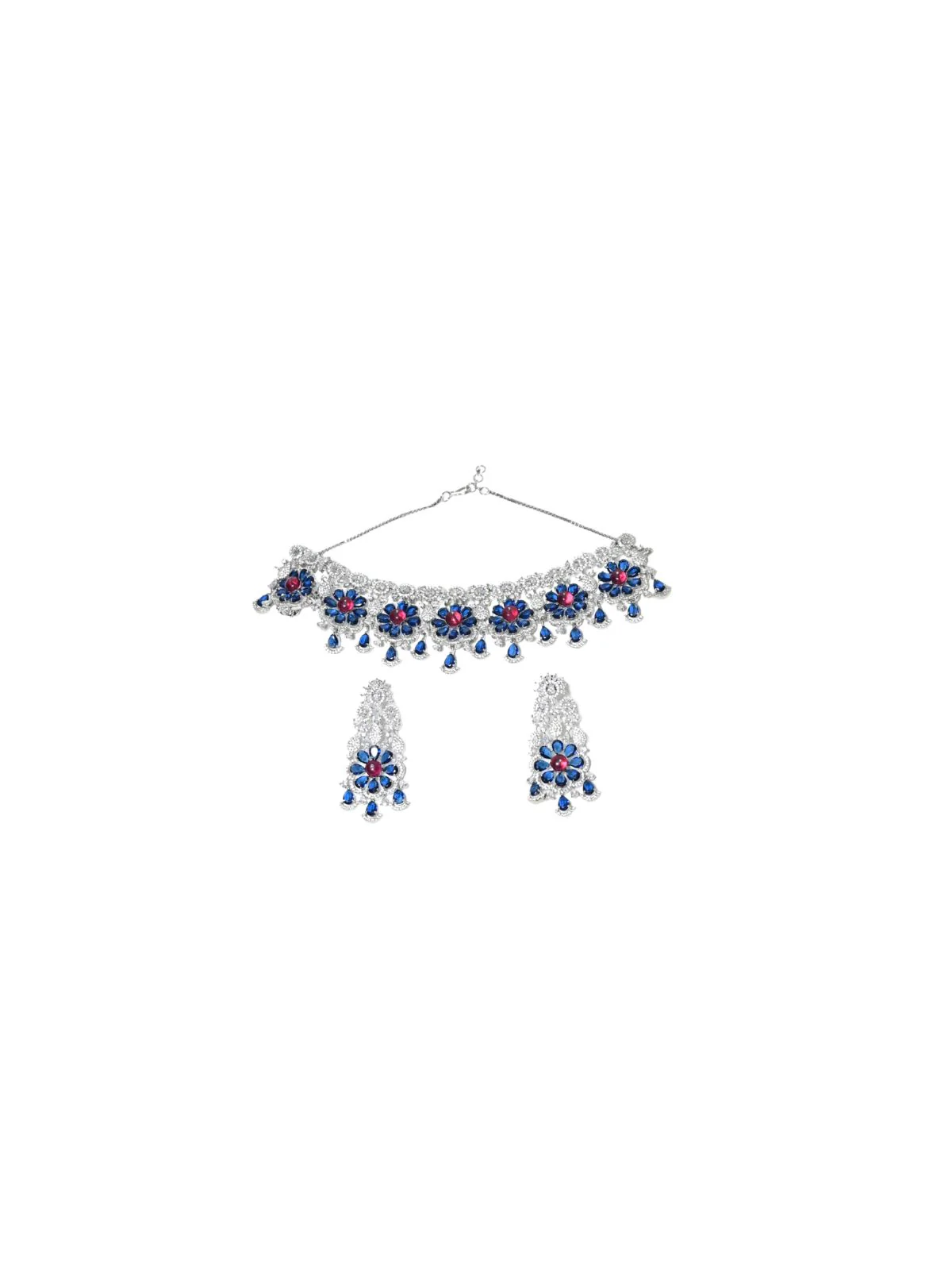 Odette Dark Blue Alloy Embellished Jewellery Set For Women - Image 6