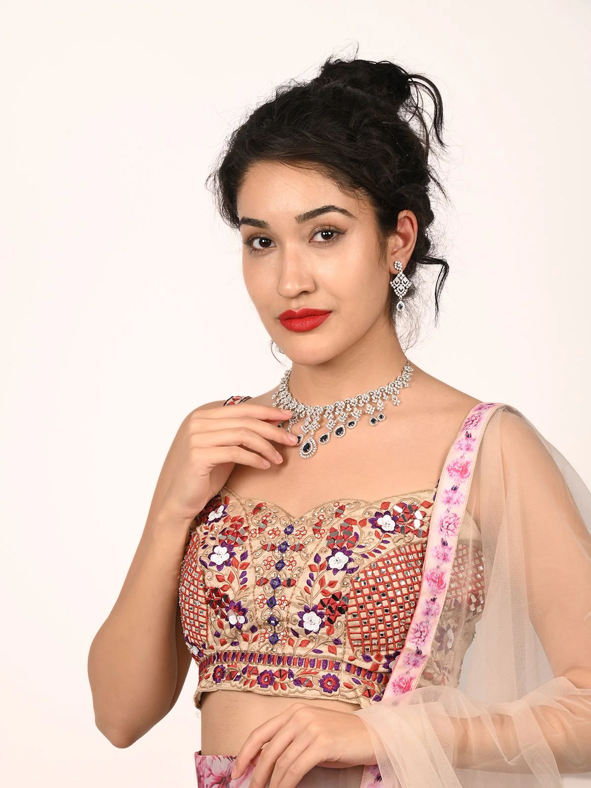 Odette Dark Blue Alloy Embellished Jewellery Set For Women - Image 2