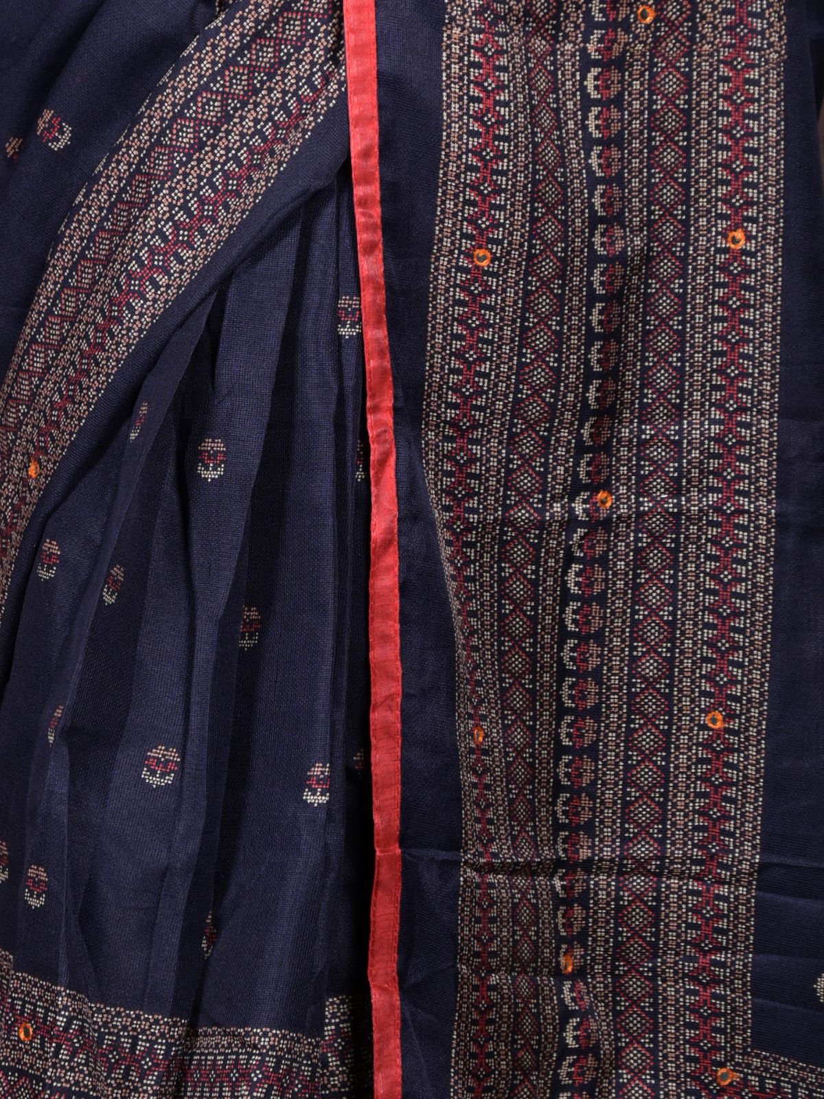 Odette Dark Blue Cotton Blend Woven Saree with Unstitched Blouse for Women - Image 5