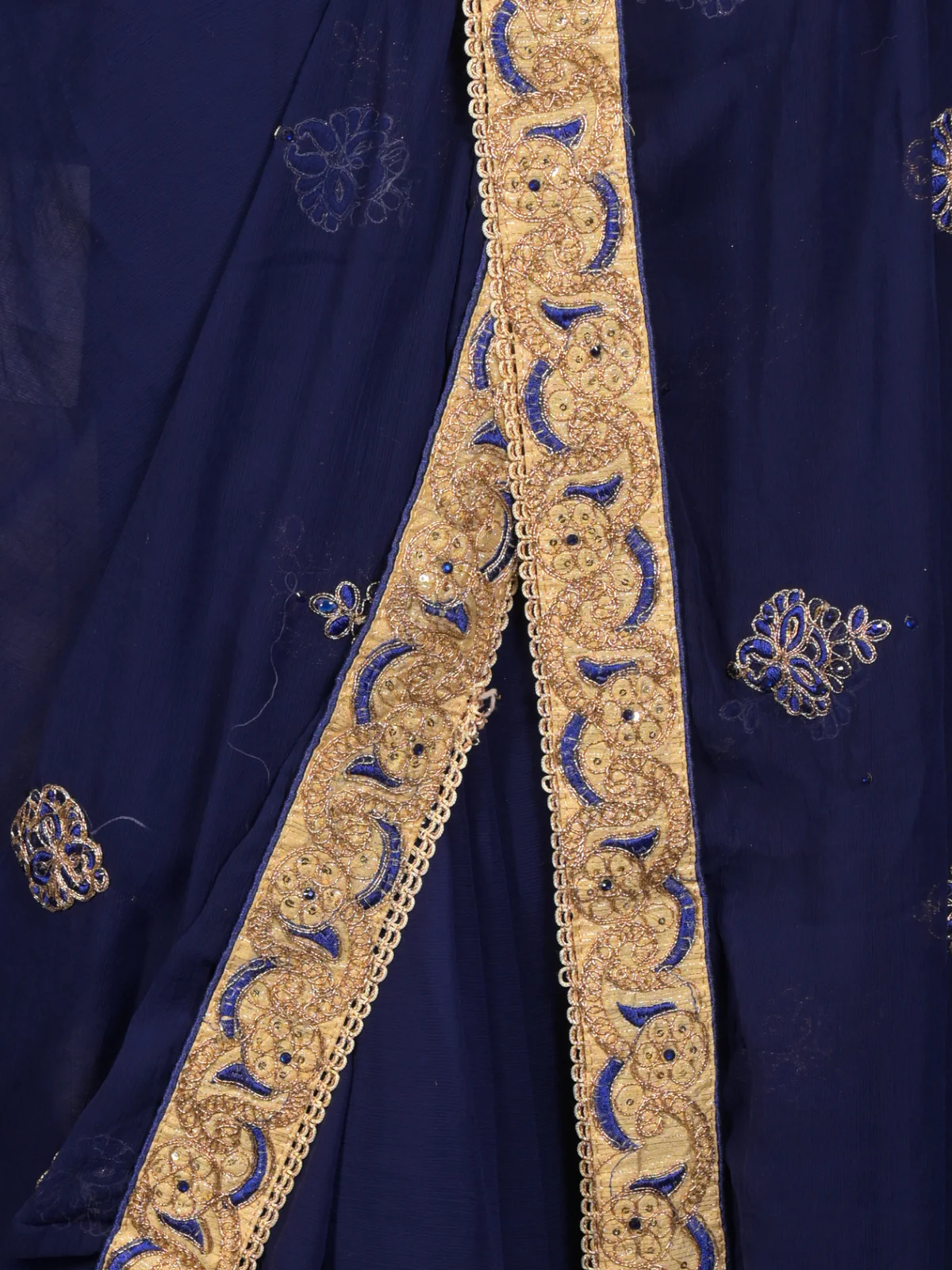 Odette Dark Blue Embroidered Chiffon Saree for Women - Image 5