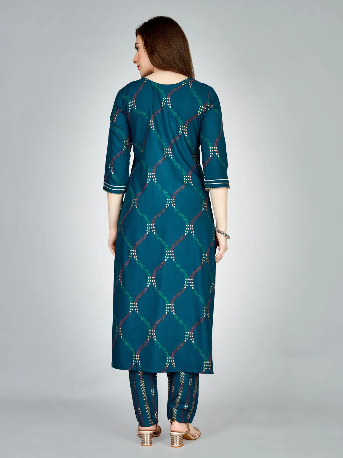 Odette Dark Blue Embroidered Rayon Stitched Kurta Set For Women - Image 5