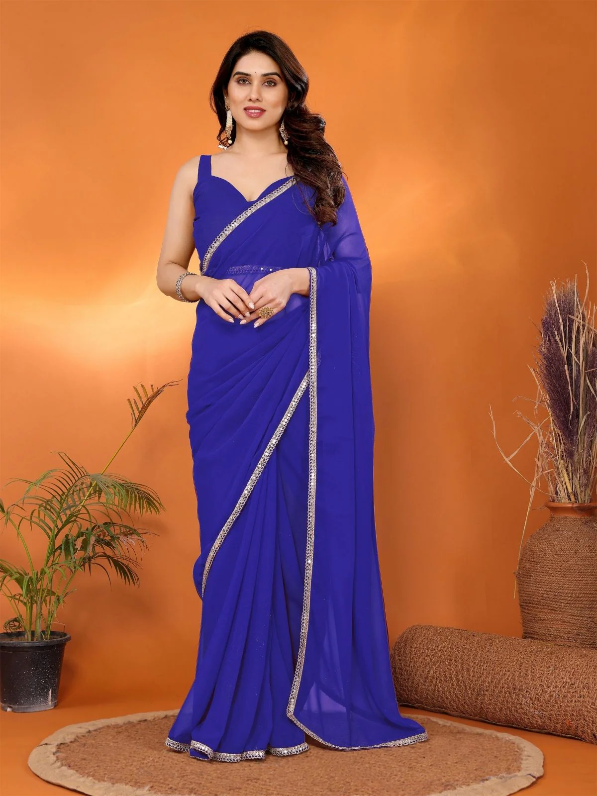 Odette Dark Blue Georgette Printed Saree For Women