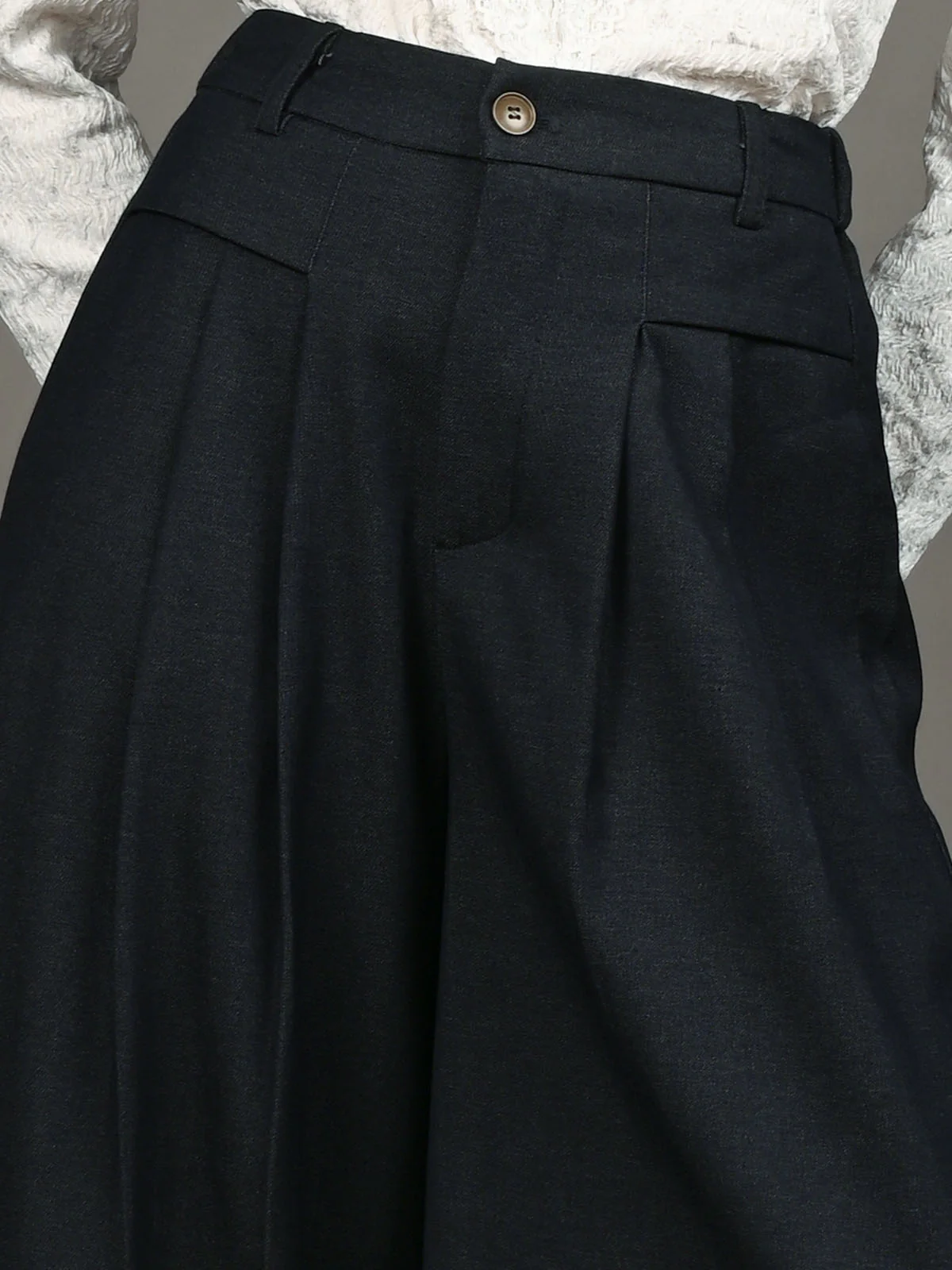 Odette Dark Blue Polyster Blend Solid Trouser For Women - Image 4