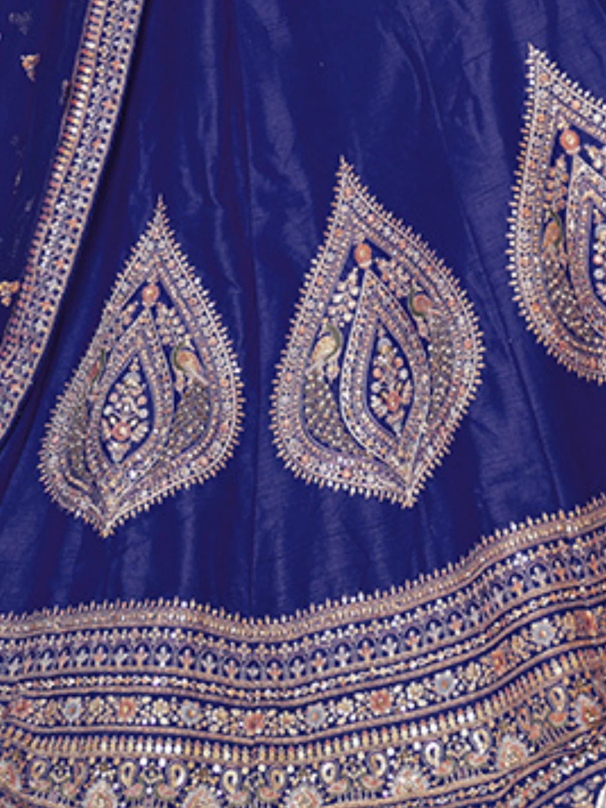 Odette Dark Blue Silk Blend Embroidered Semi-Stitched Lehenga For Women - Image 4