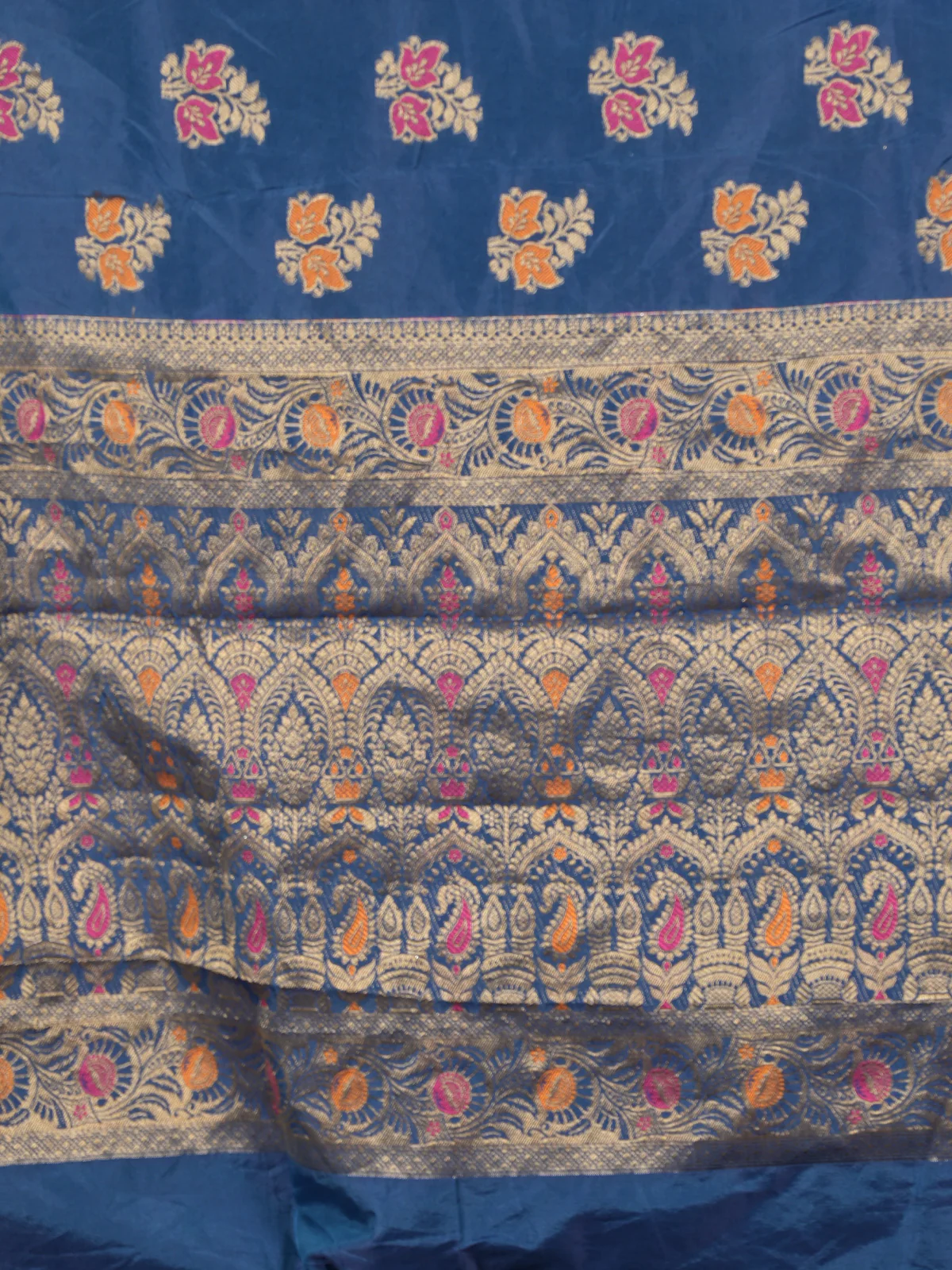 Odette Dark Blue Woven Silk Blend Saree With Unstitched Blouse For Women - Image 5