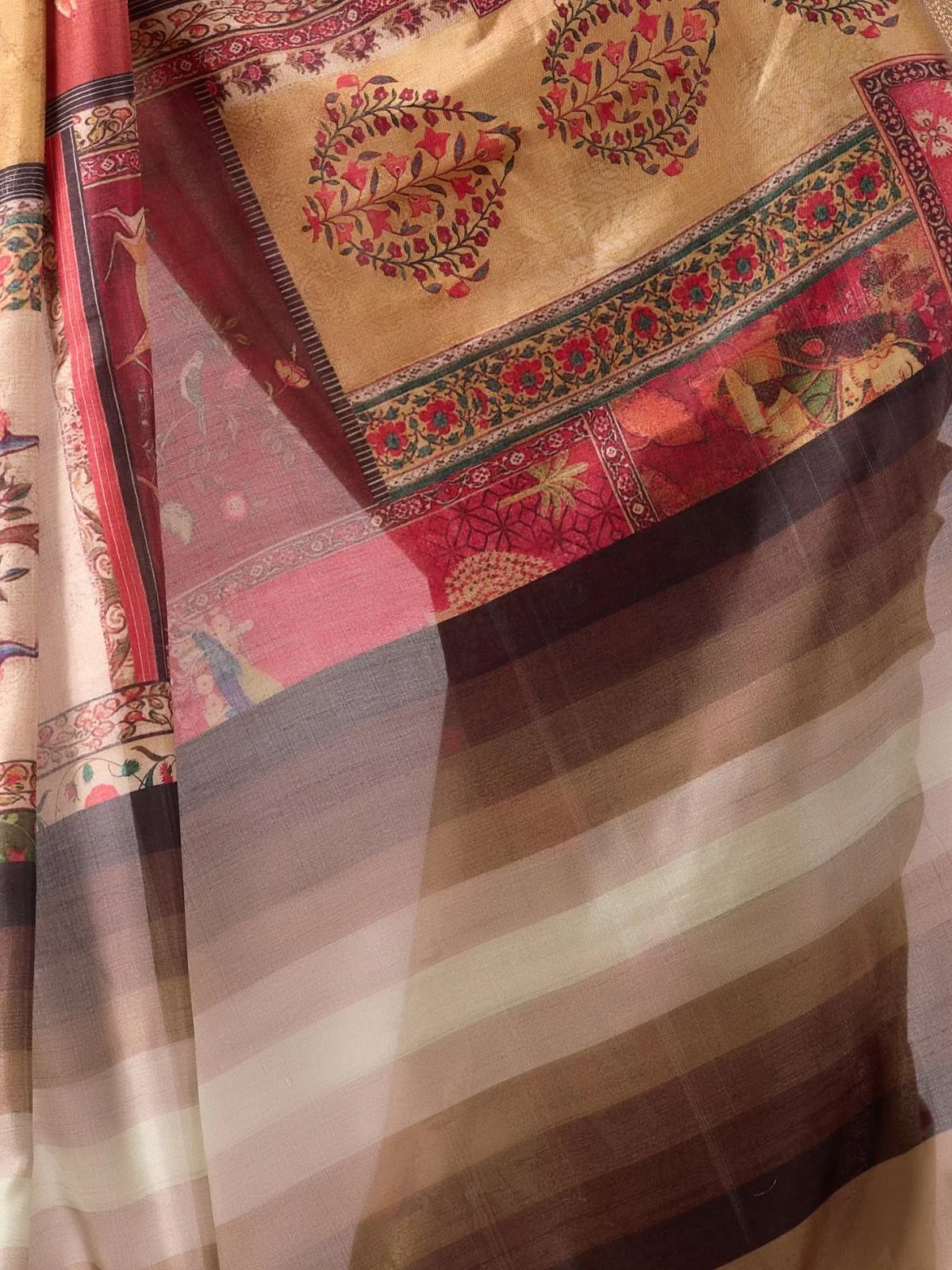 Odette Dark Cream Silk Blend Printed Saree For Women - Image 5