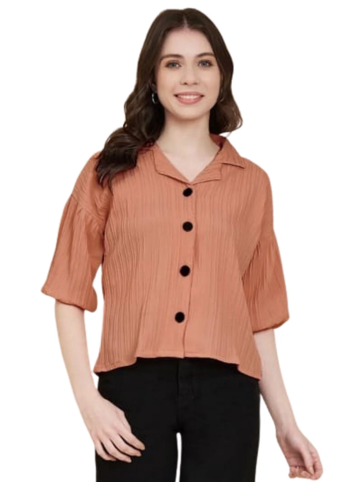 Odette Dark Cream Sugarcane Solid Shirt For Women - Image 2