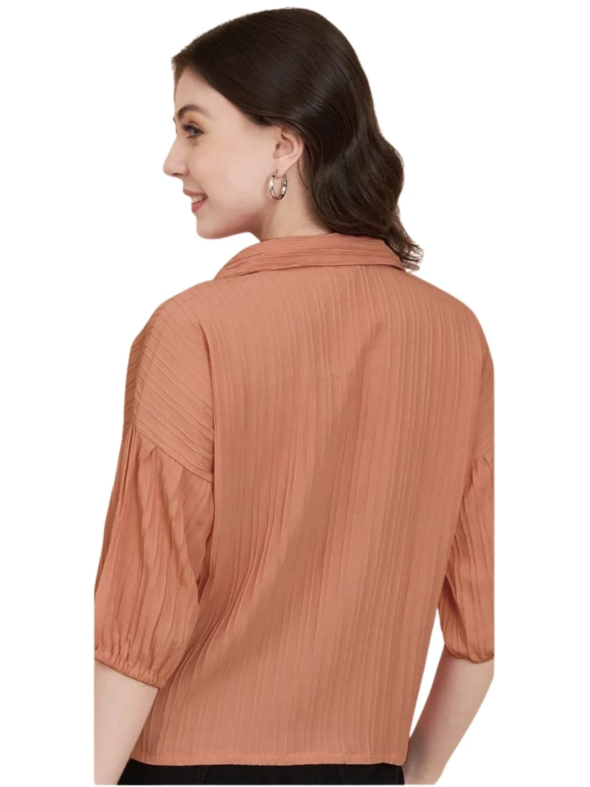Odette Dark Cream Sugarcane Solid Shirt For Women - Image 3