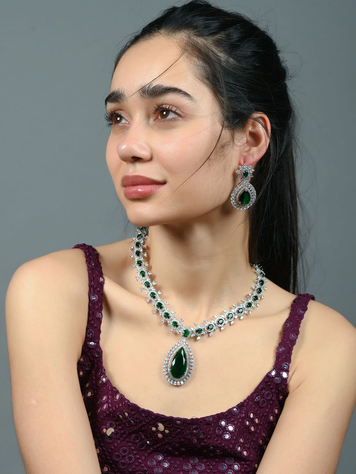 Odette Dark Green Alloy Embellished Jewellery Set For Women - Image 2