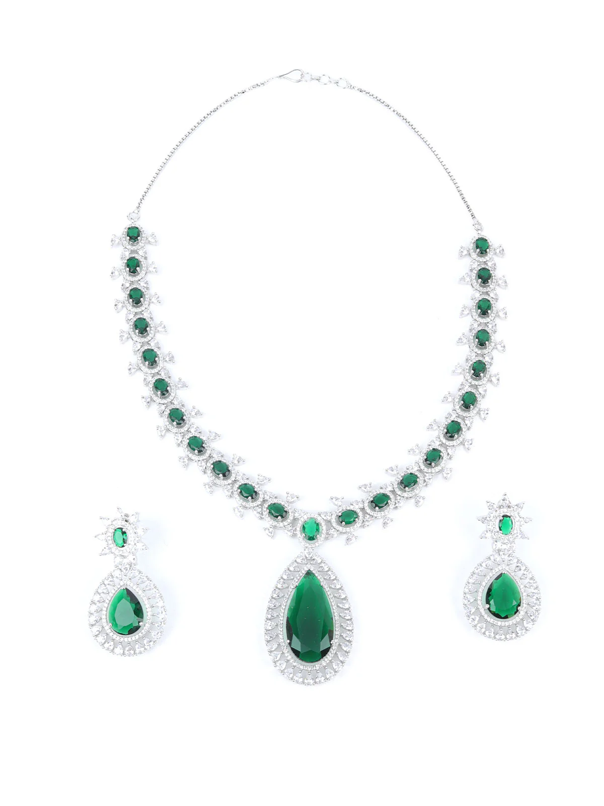 Odette Dark Green Alloy Embellished Jewellery Set For Women - Image 3