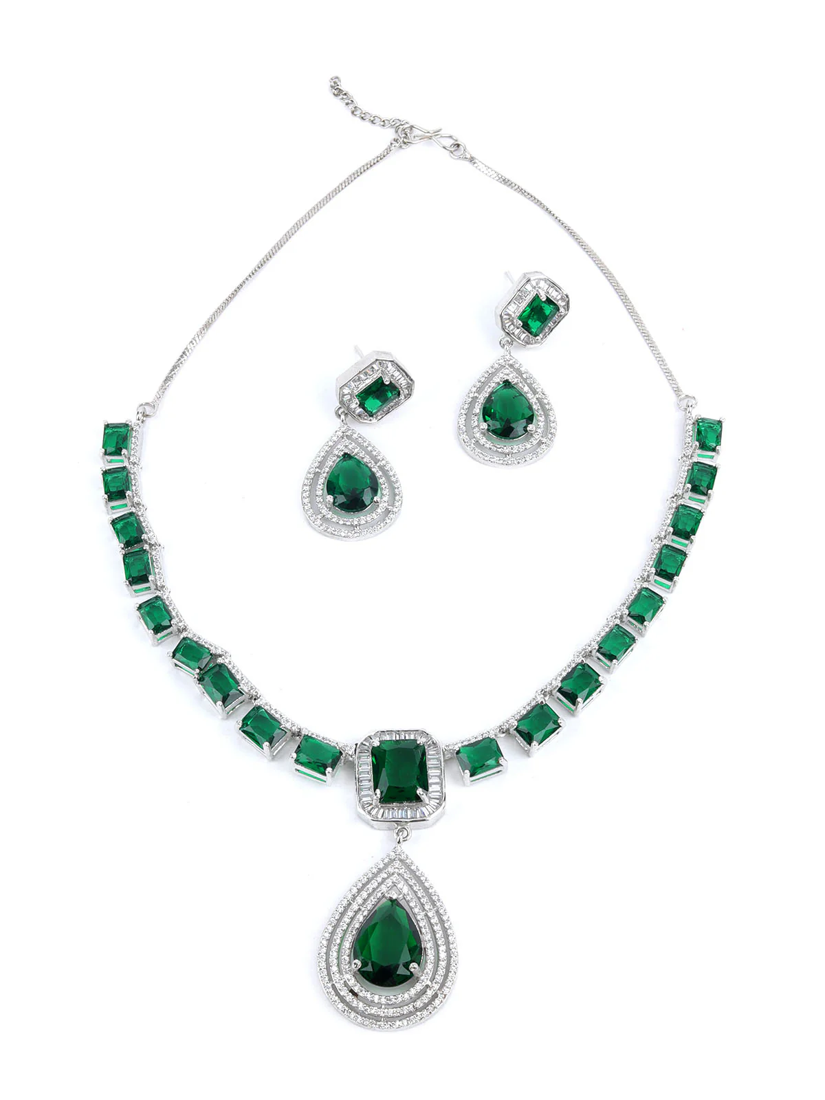 Odette Dark Green Alloy Embellished Jewellery Set For Women - Image 4