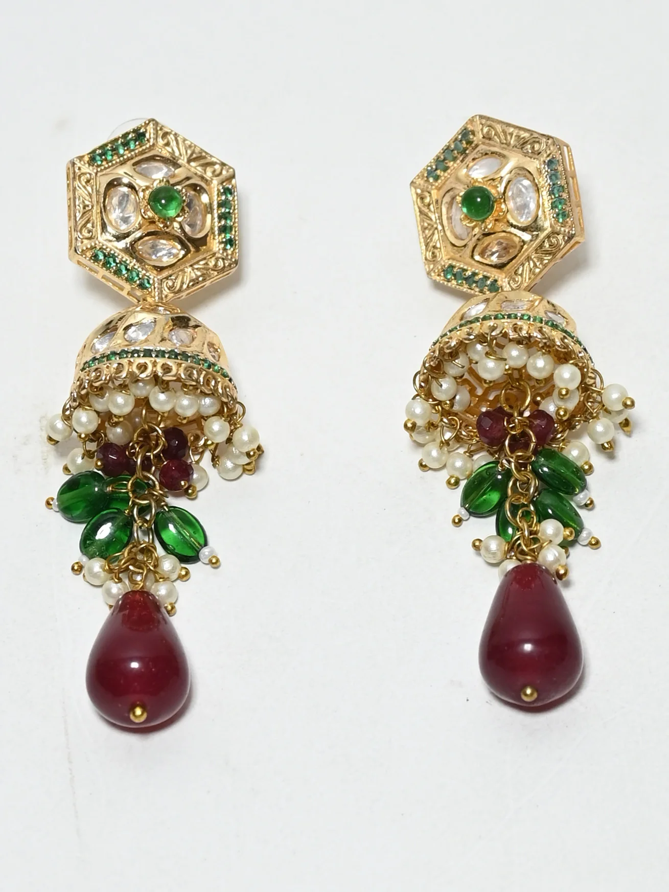 Odette Dark Green And Maroon Pearl And Stone Jewellery Set For Women - Image 2