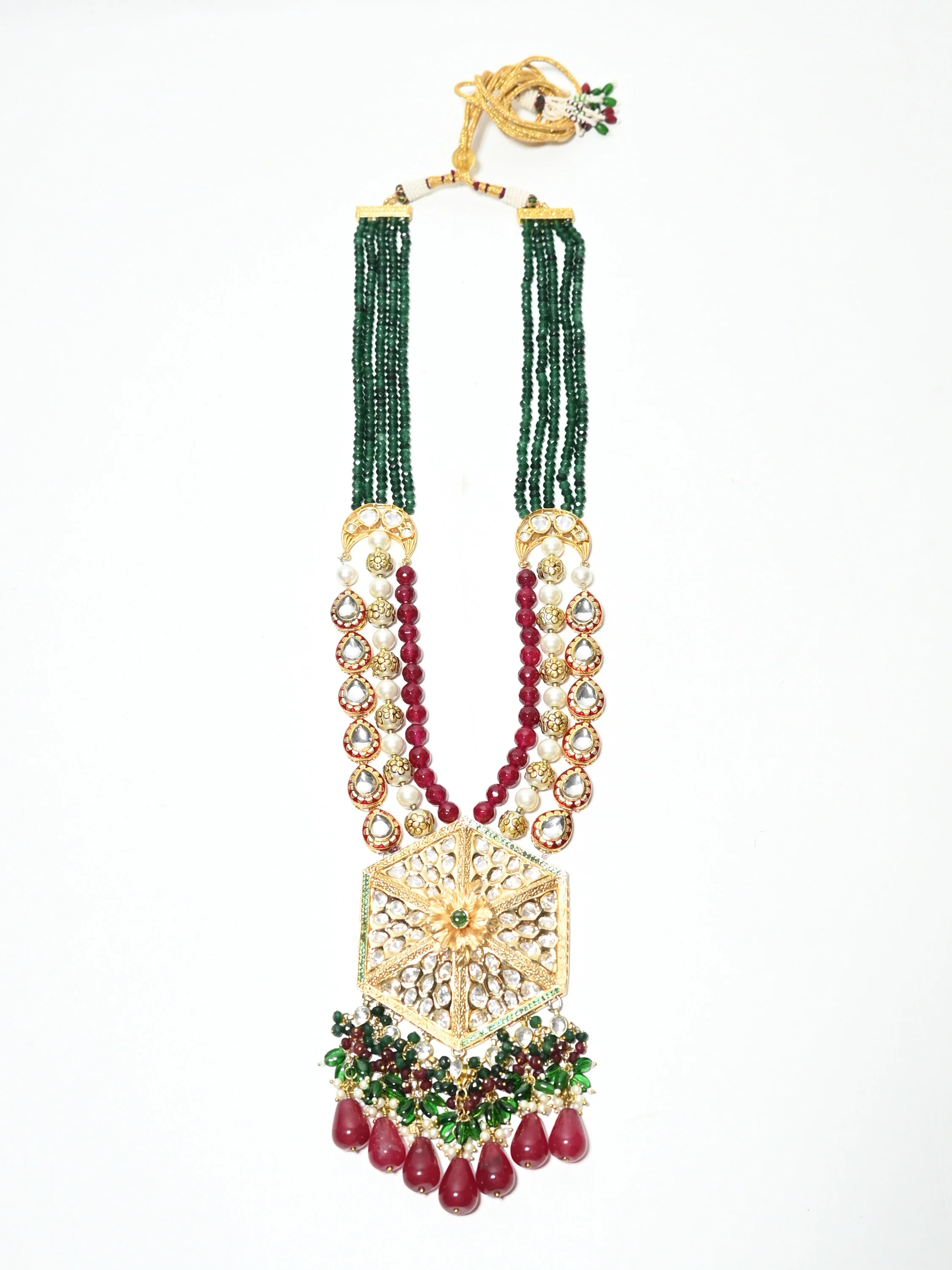 Odette Dark Green And Maroon Pearl And Stone Jewellery Set For Women - Image 4