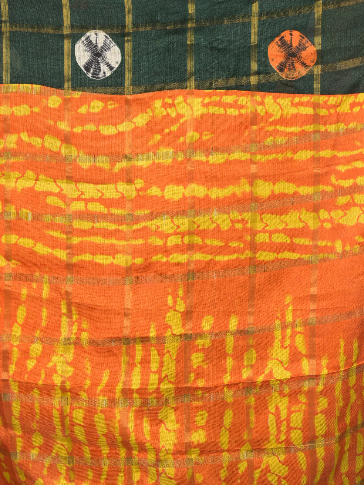 Odette Dark Green And Orange Woven Kota Cotton Saree With Unstitched Blouse For Women - Image 5