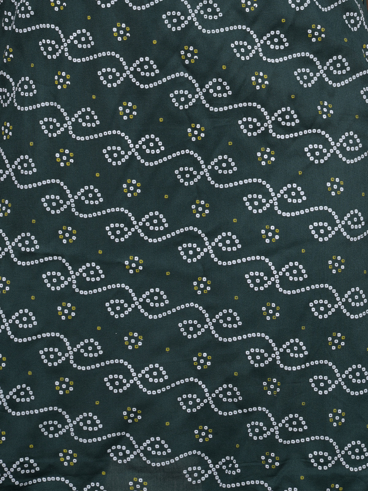 Odette Dark Green Bandhani Print Cotton Stitched Kurta for Women - Image 5