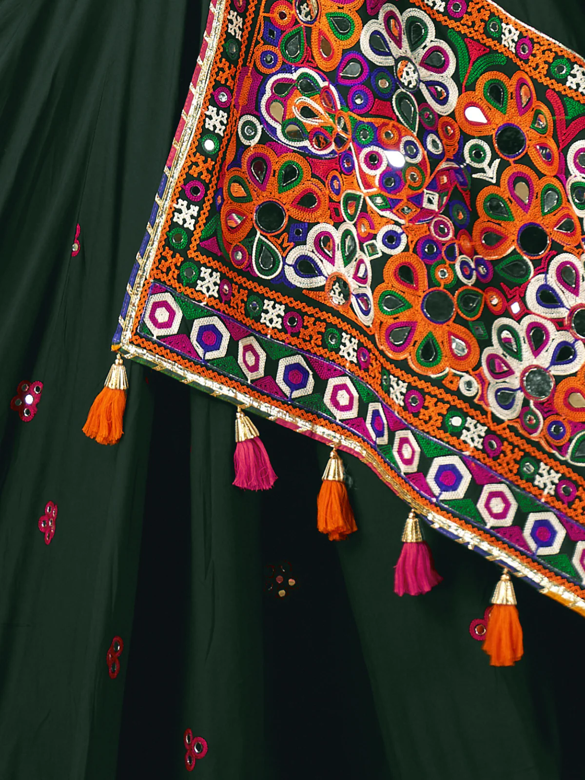 Odette Dark Green Cotton Blend Embroidered Semi-Stitched Lehenga For Women - Image 7