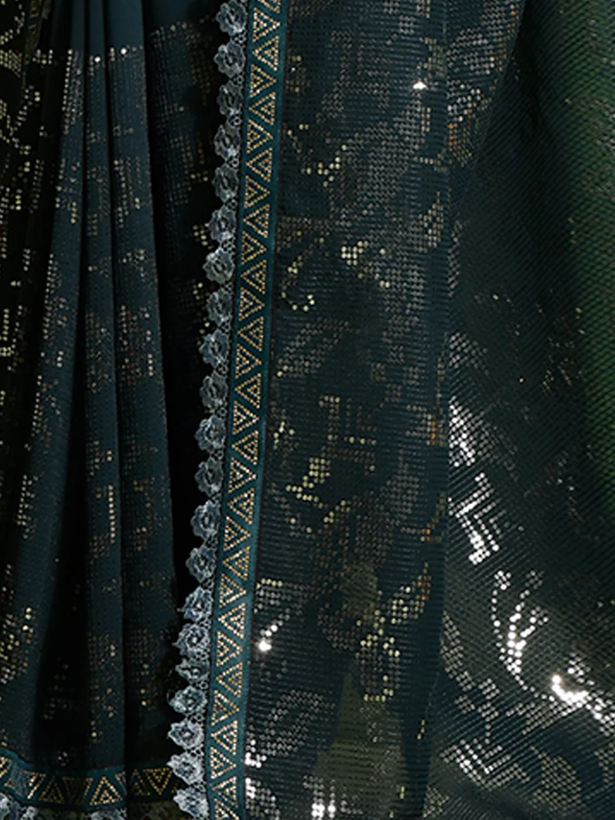 Odette Dark Green Embellished Georgette Saree With Unstitched Blouse For Women - Image 8