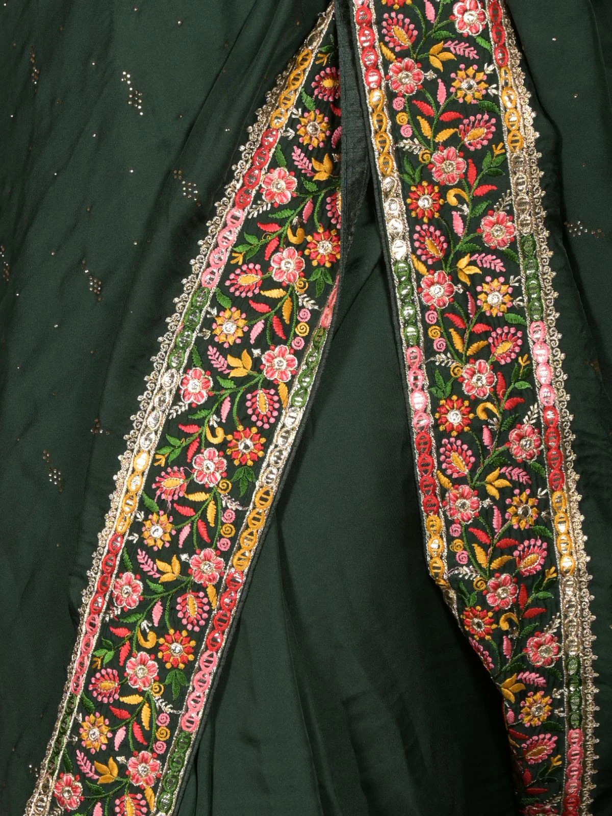 Odette Dark Green Embellished Satin Saree with Unstitched Blouse for Women - Image 5