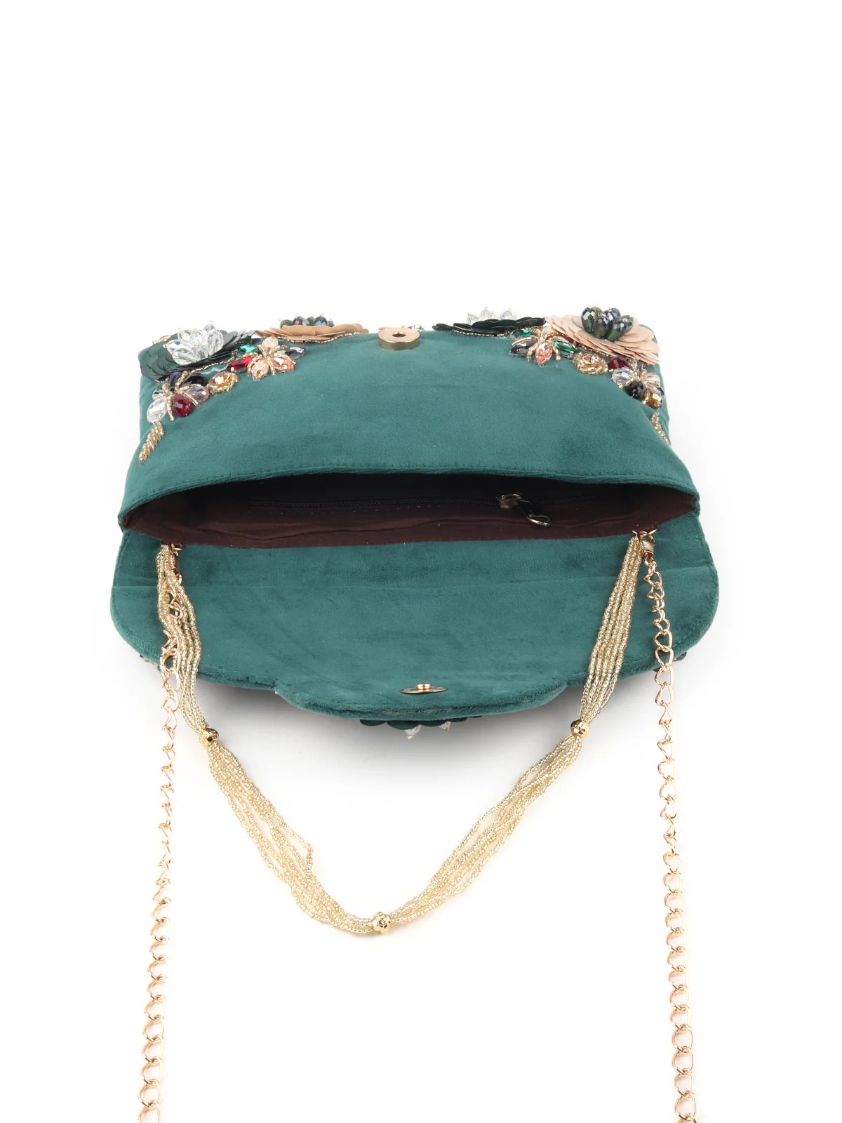 Odette Dark Green Floral Embroidered Clutch for Women - Image 6