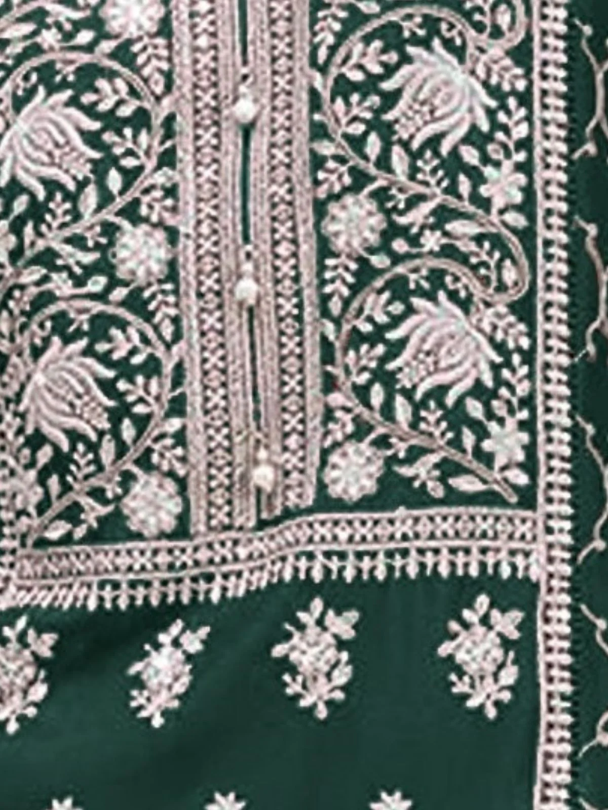 Odette Dark Green Georgette Embroidered Semi Stitched Kurta Set For Women - Image 3