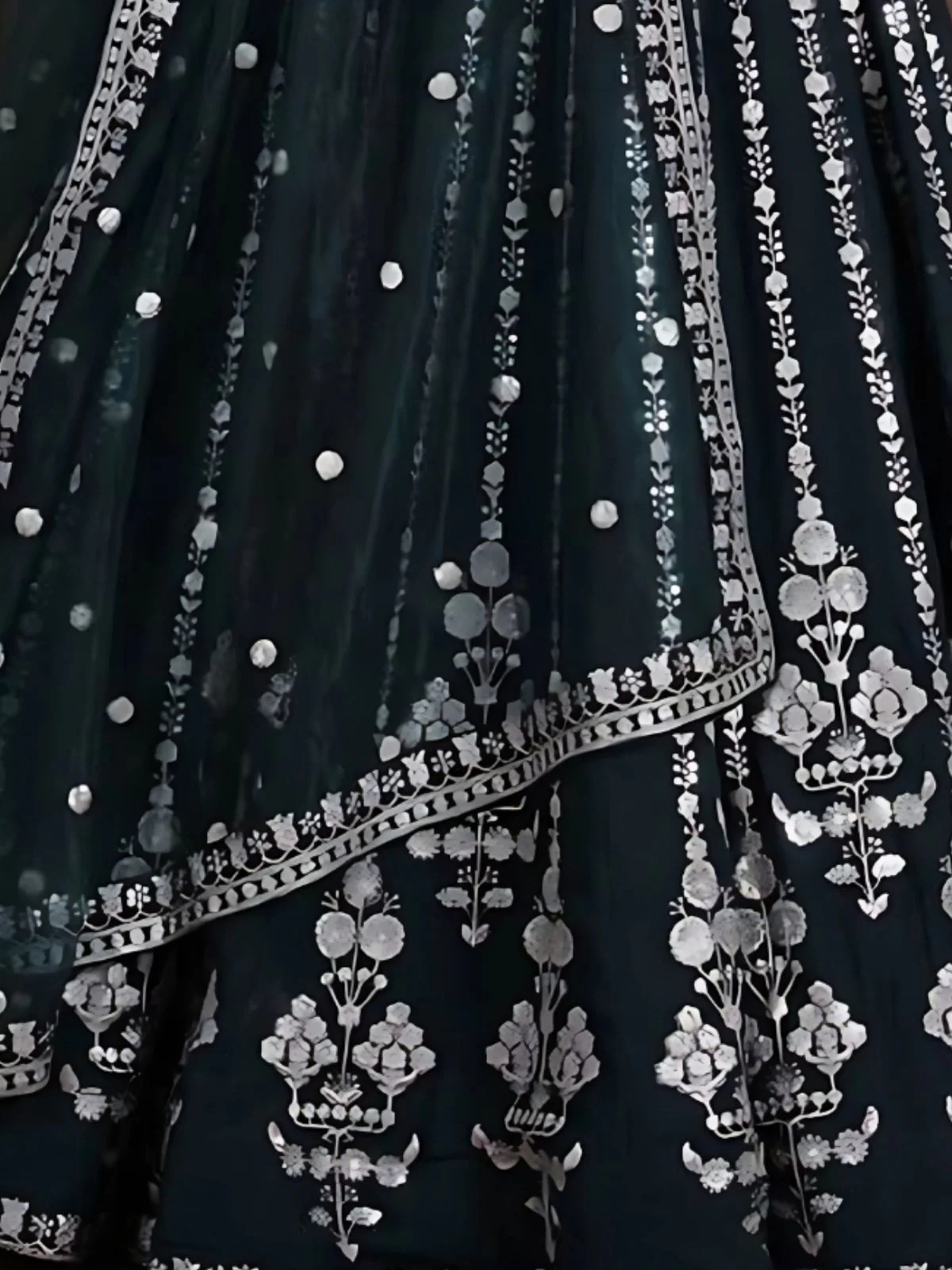 Odette Dark Green Georgette Embroidered Semi-Stitched Lehenga For Women - Image 4