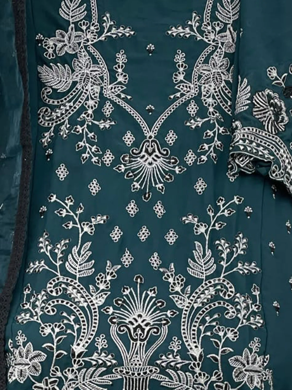 Odette Dark Green Georgette Embroidered Semi Stitched Salwar Suit For Women - Image 3