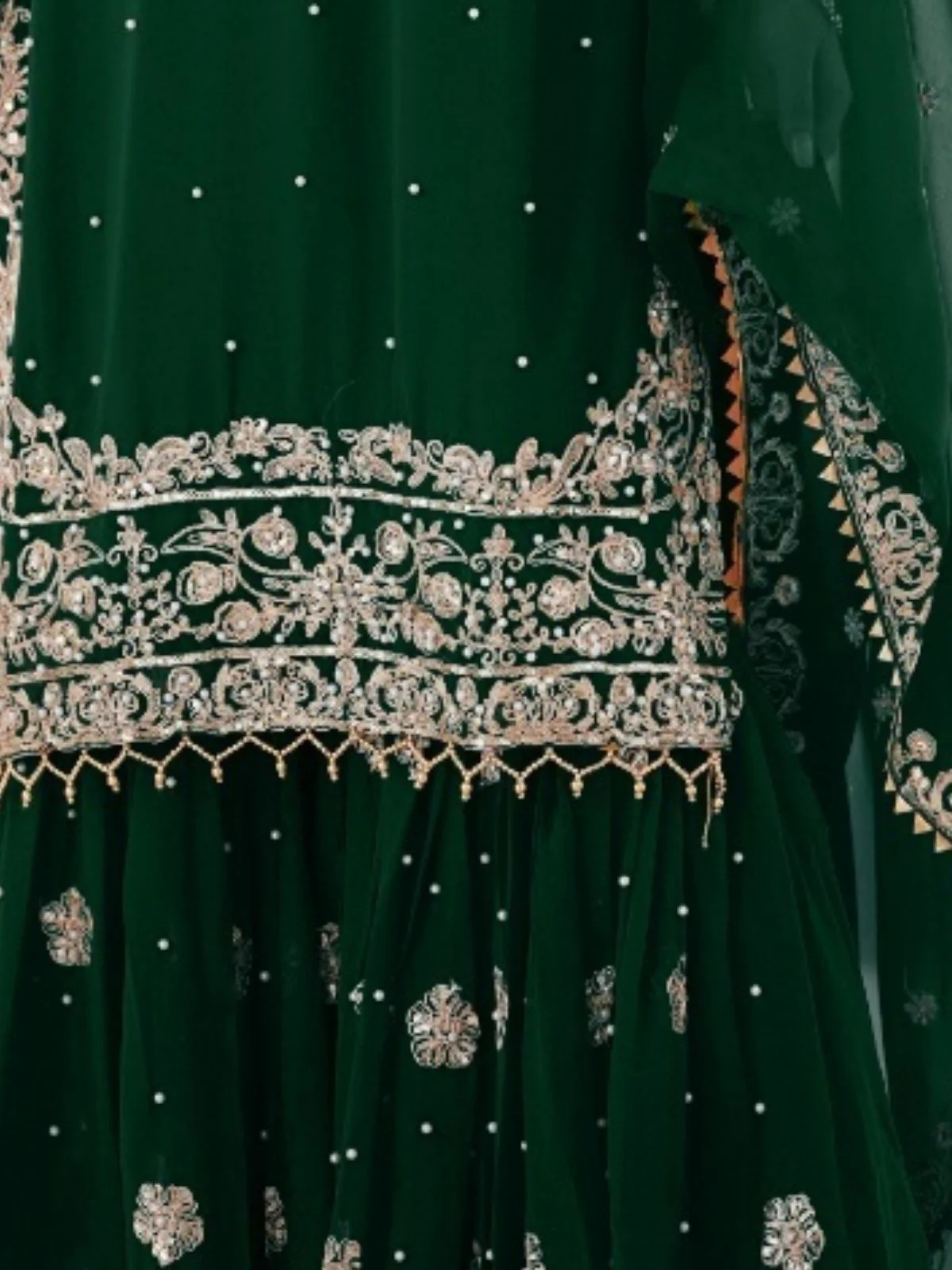 Odette Dark Green Georgette Embroidered Stitched Kurta Set For Women - Image 7