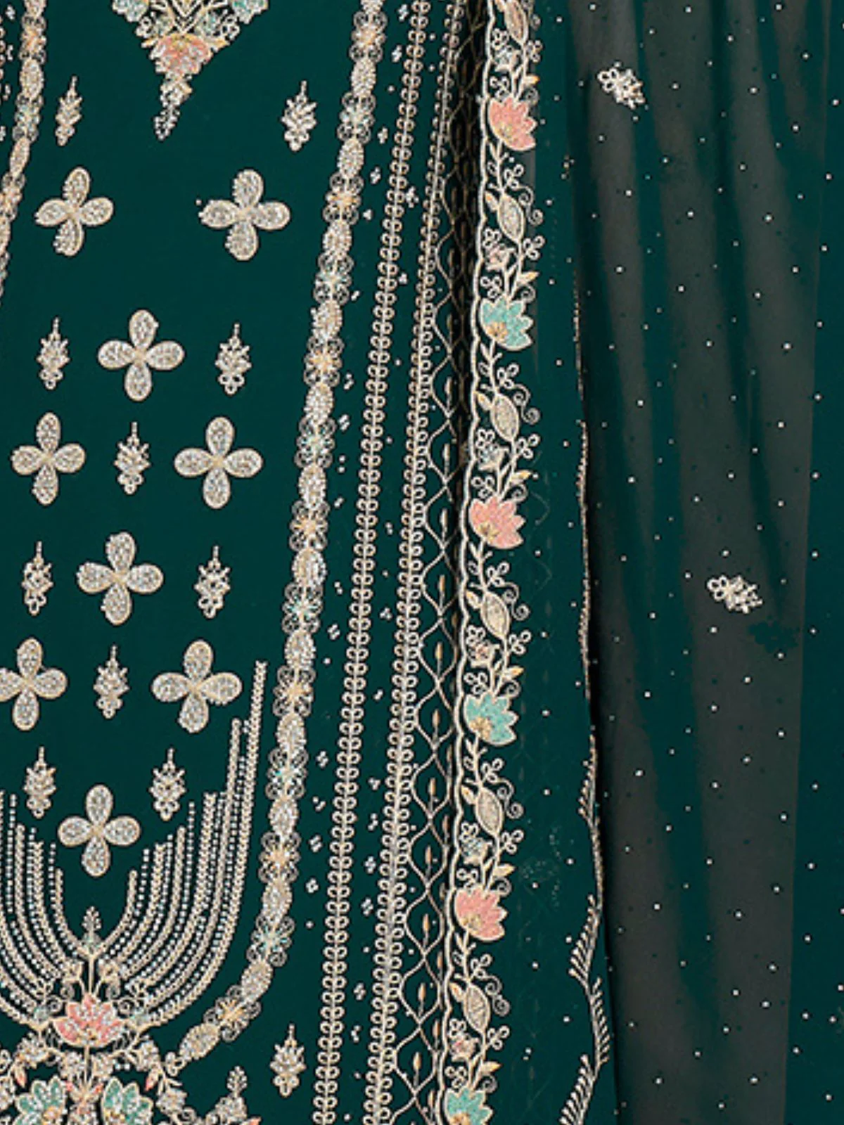 Odette Dark Green Georgette Embroidered Stitched Kurta Set For Women - Image 5