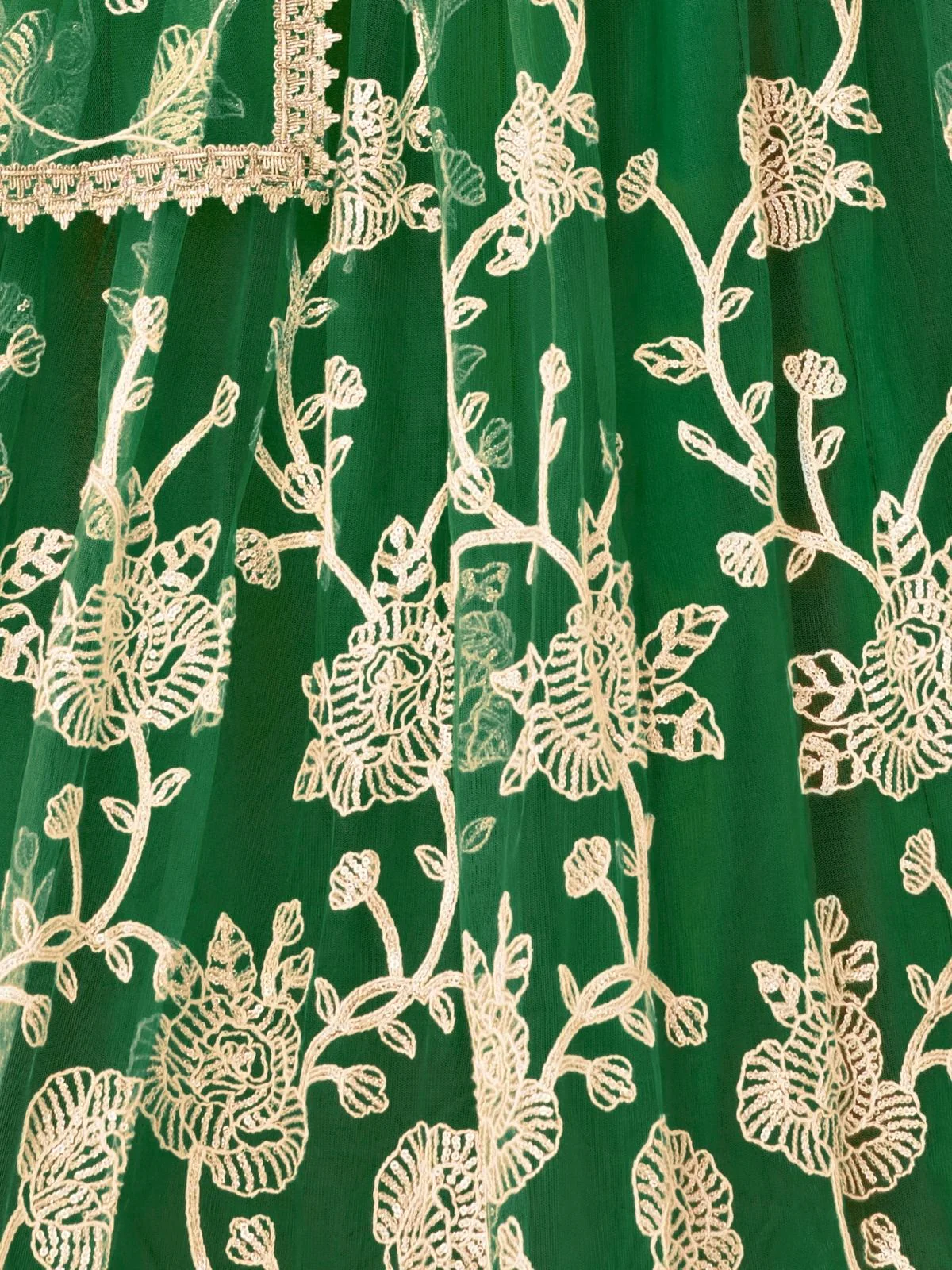 Odette Dark Green Net Embroidered Semi Stitched Lehenga For Women - Image 5