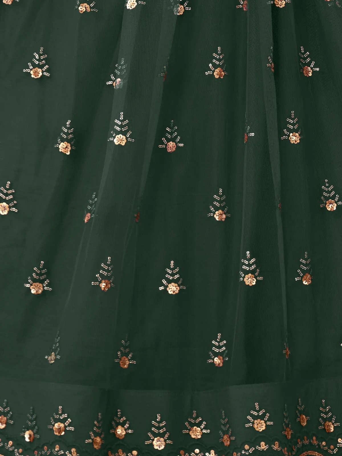 Odette Dark Green Net Embroidered Semi Stitched Lehenga For Women - Image 4