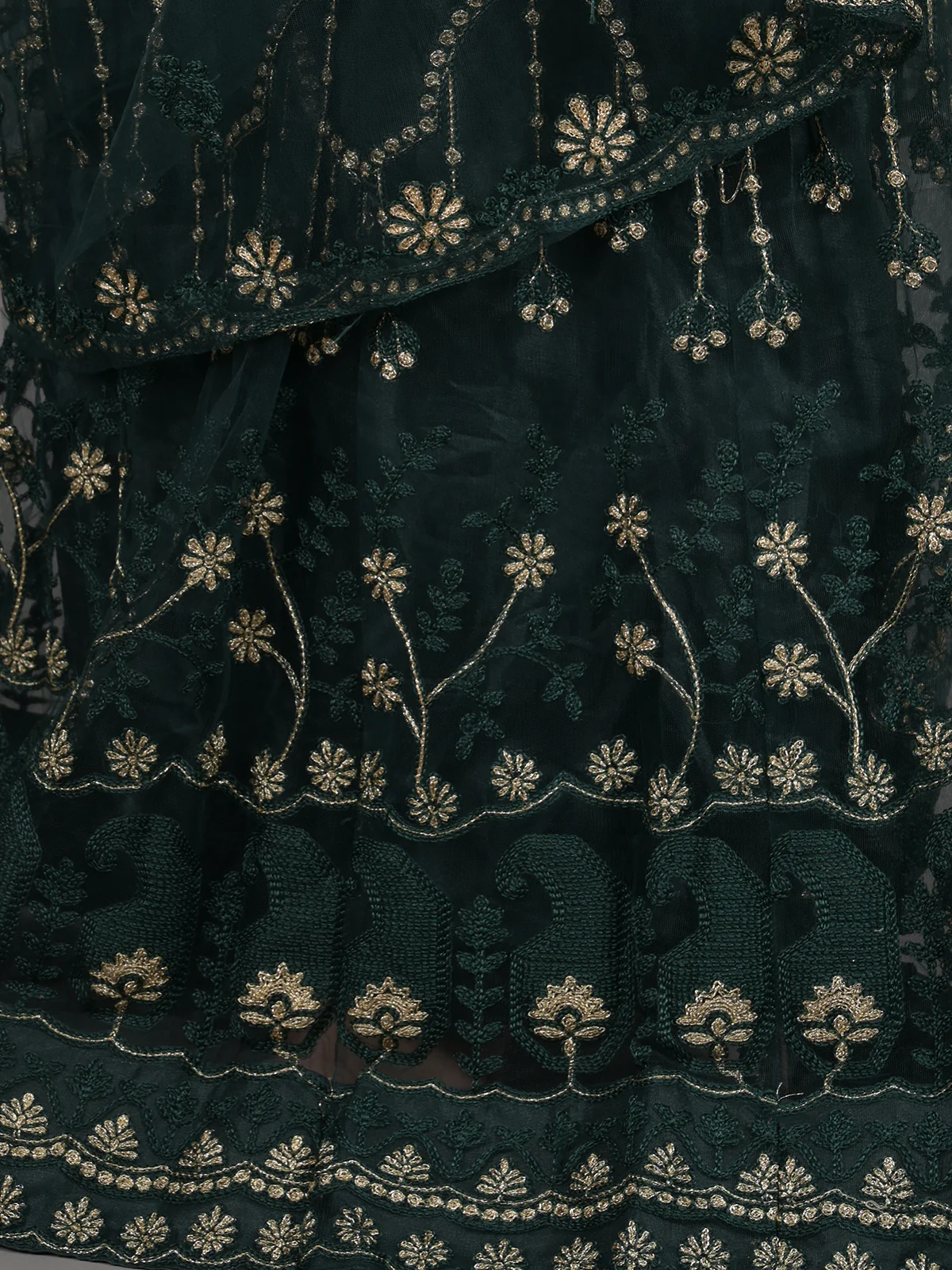 Odette Dark Green Embroidered Net Stitched Lehenga Set For Women - Image 5
