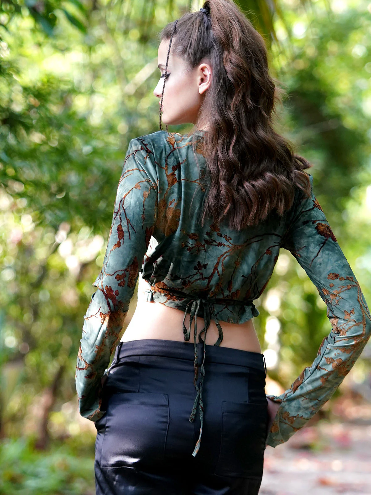 Odette Dark Green Polyester Lycra With Velvet Top For Women - Image 4