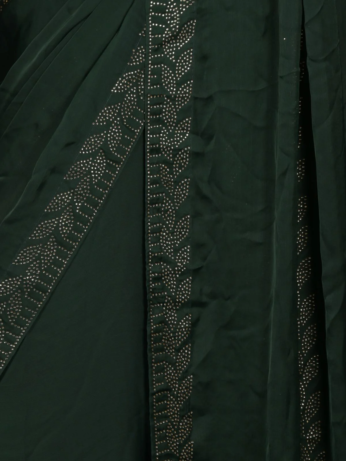 Odette Dark Green Satin Embellished Saree Without Blouse For Women - Image 5