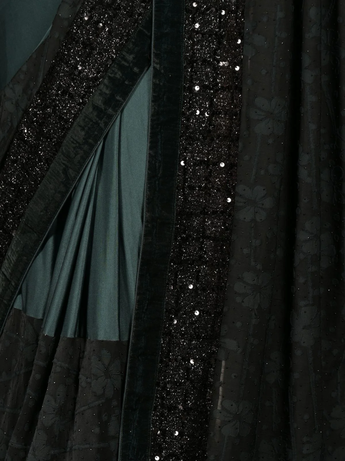 Odette Dark Green Sequins Embroidered Lycra Saree for Women - Image 4