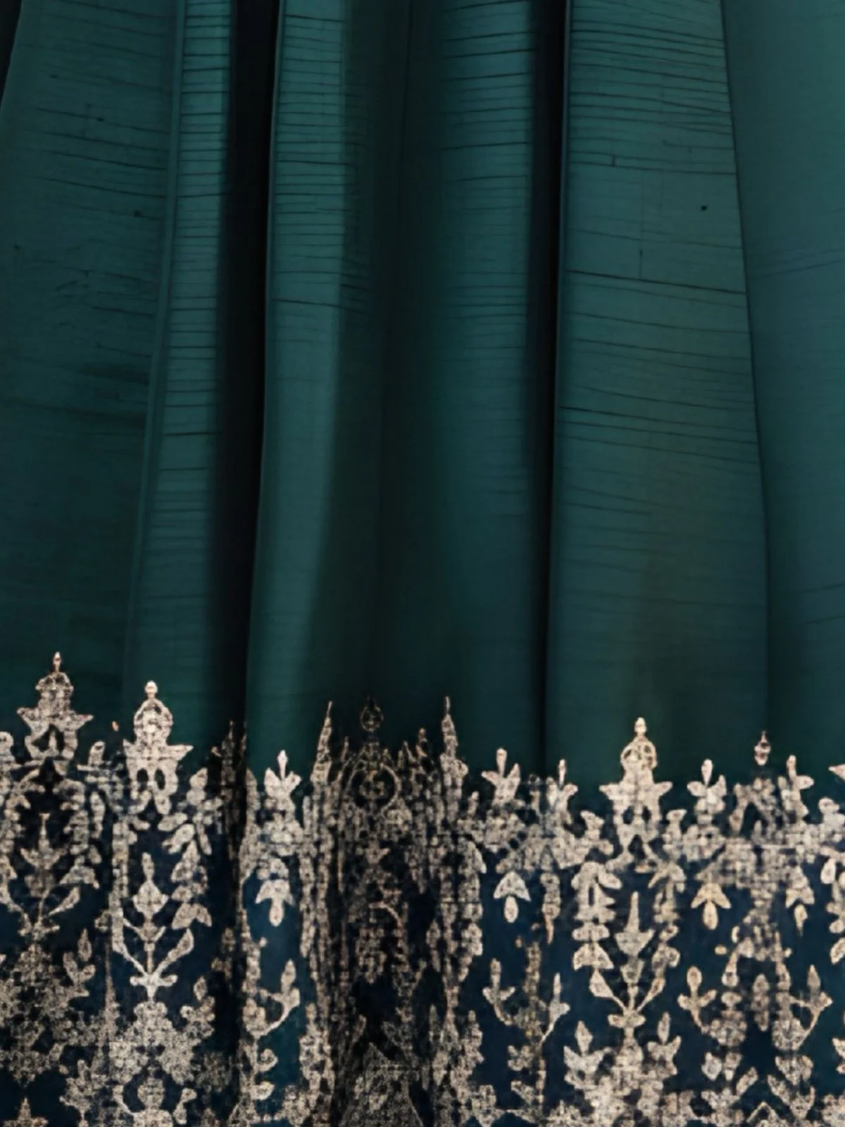 Odette Dark Green Silk Blend Embroidered Semi Stitched Lehenga For Women - Image 4