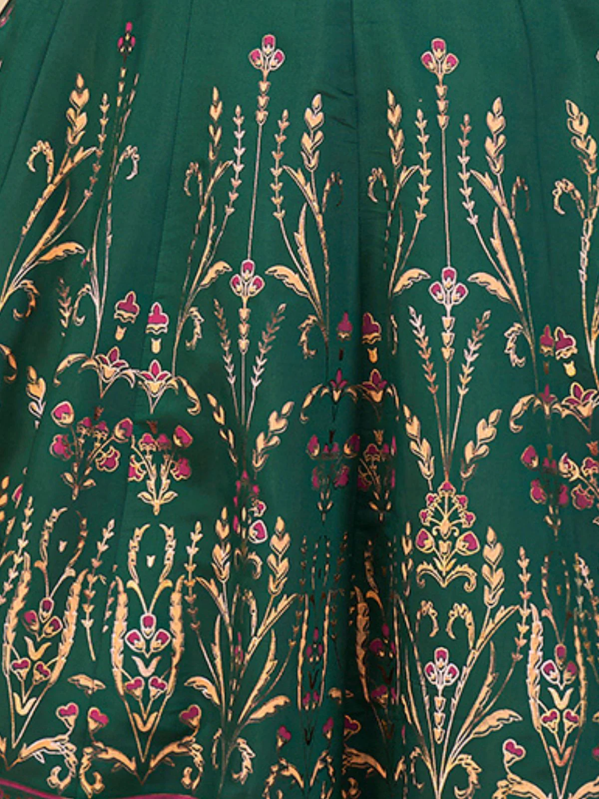 Odette Dark Green Silk Blend Printed Stitched Kurta Set For Women - Image 5