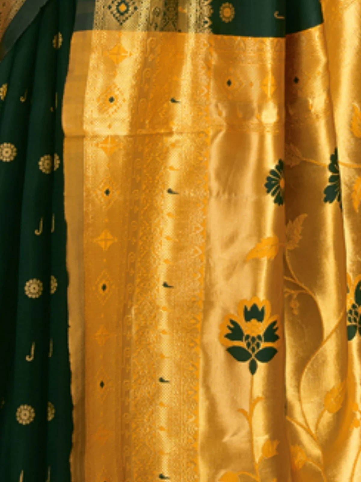 Odette Dark Green Silk Blend Woven Pithani Saree For Women - Image 5