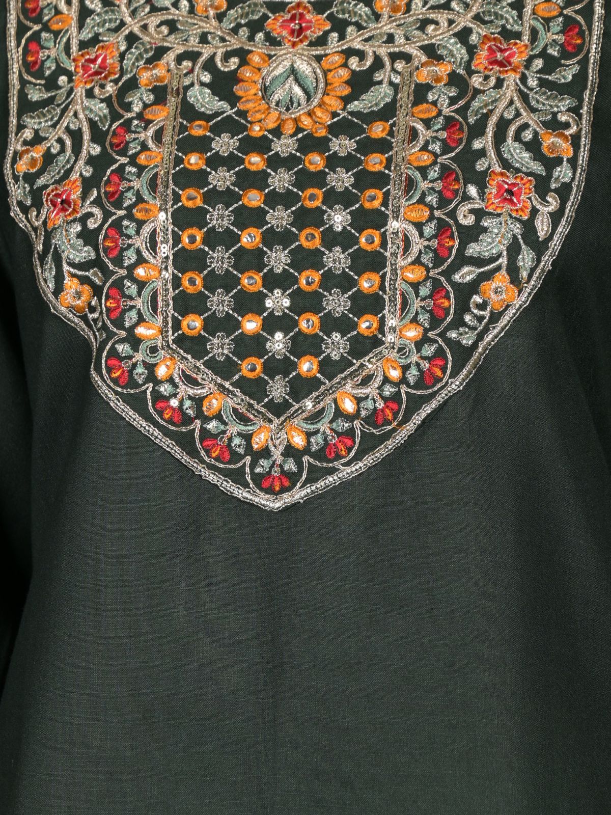 Odette Dark Green Straight Embroidered Kurta For Women - Image 5