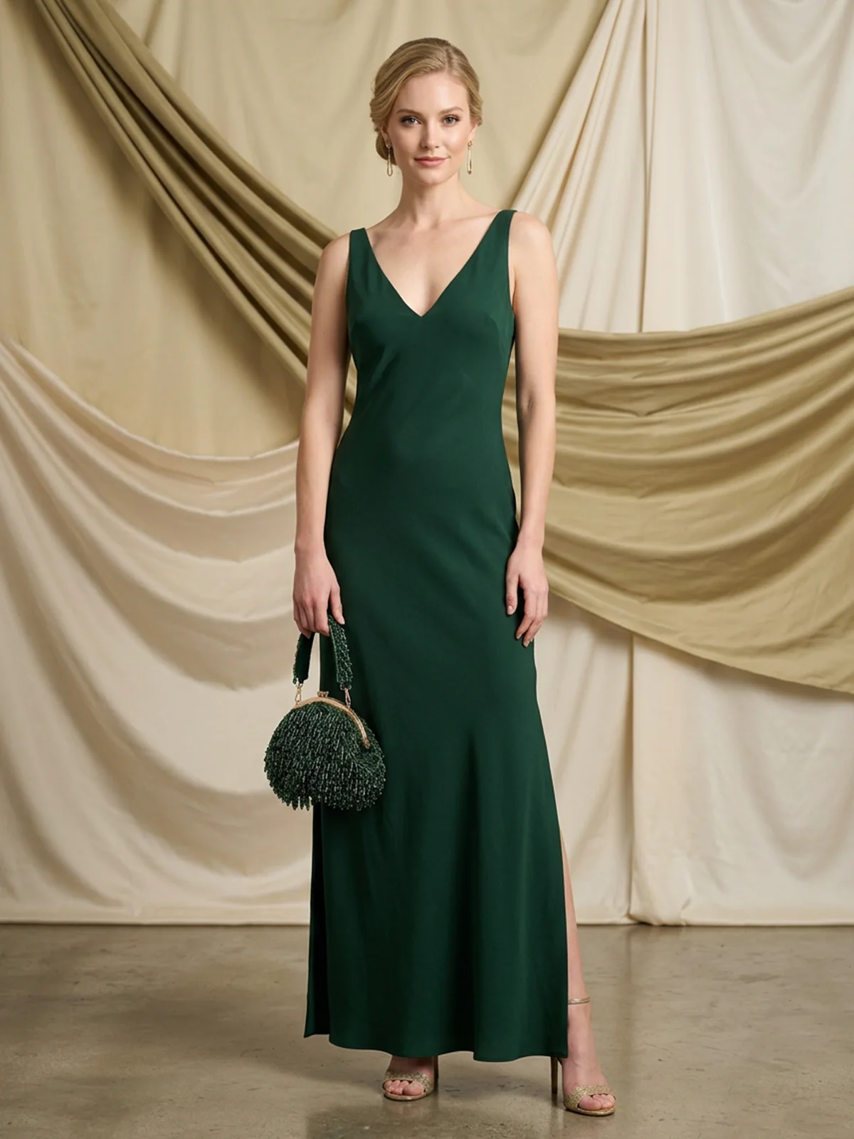 Odette Dark Green Suede Cutdana Embellished Potli For Women