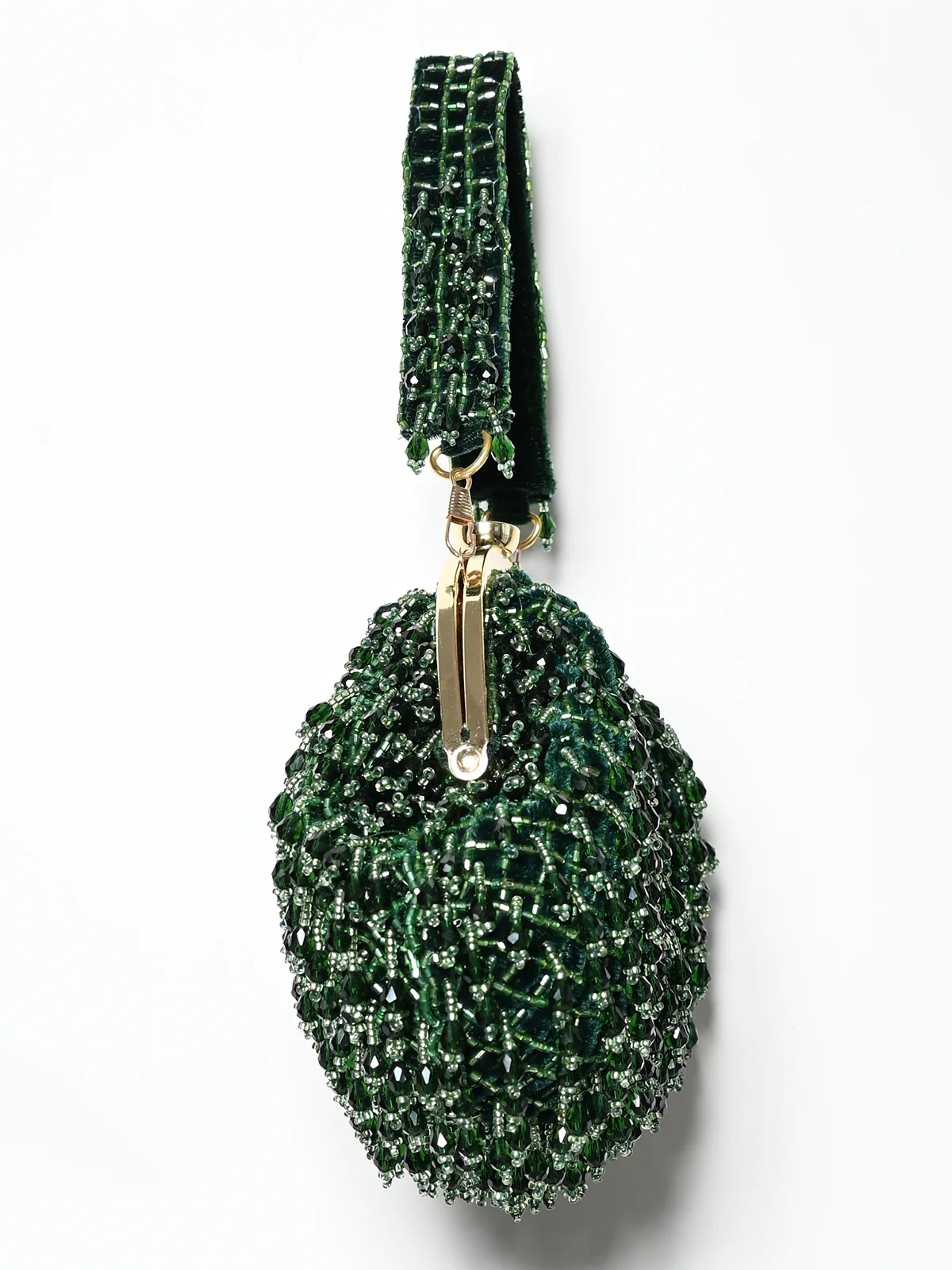 Odette Dark Green Suede Cutdana Embellished Potli For Women - Image 3