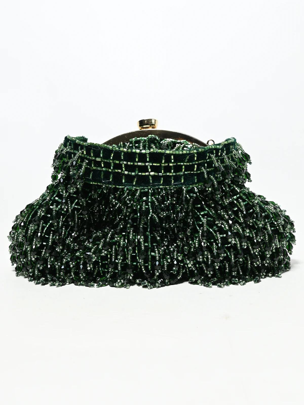 Odette Dark Green Suede Cutdana Embellished Potli For Women - Image 4