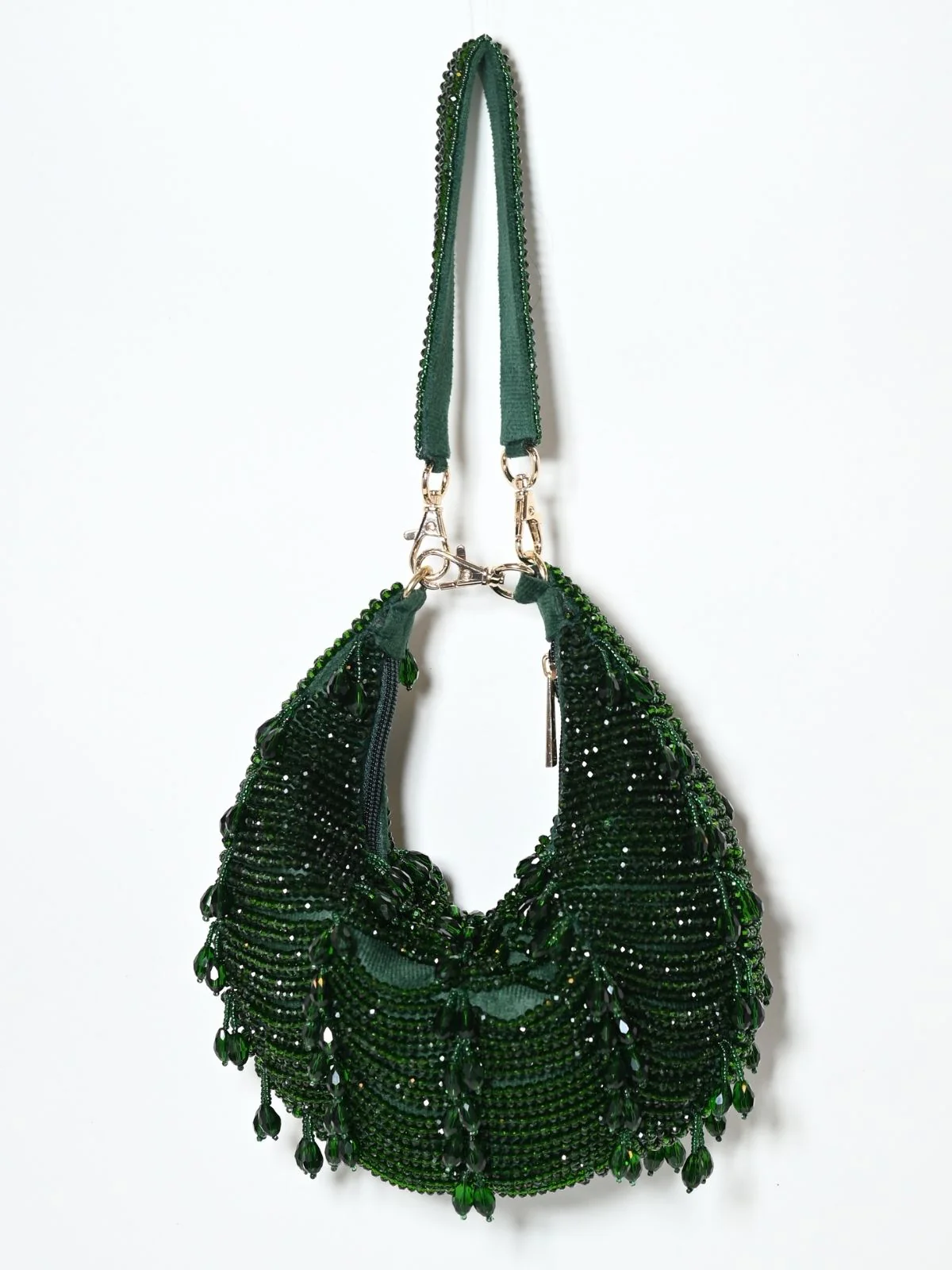 Odette Dark Green Suede Embellished Clutch For Women - Image 3