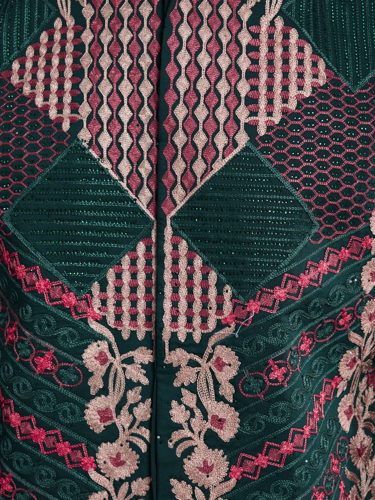 Odette Dark Green Viscose Silk Embroidered Stitched Kurta For Men - Image 6