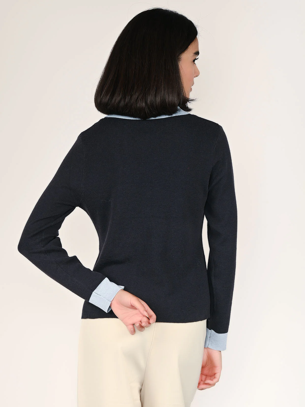 Odette Dark grey Cotton Rib Solid Top For Women - Image 4