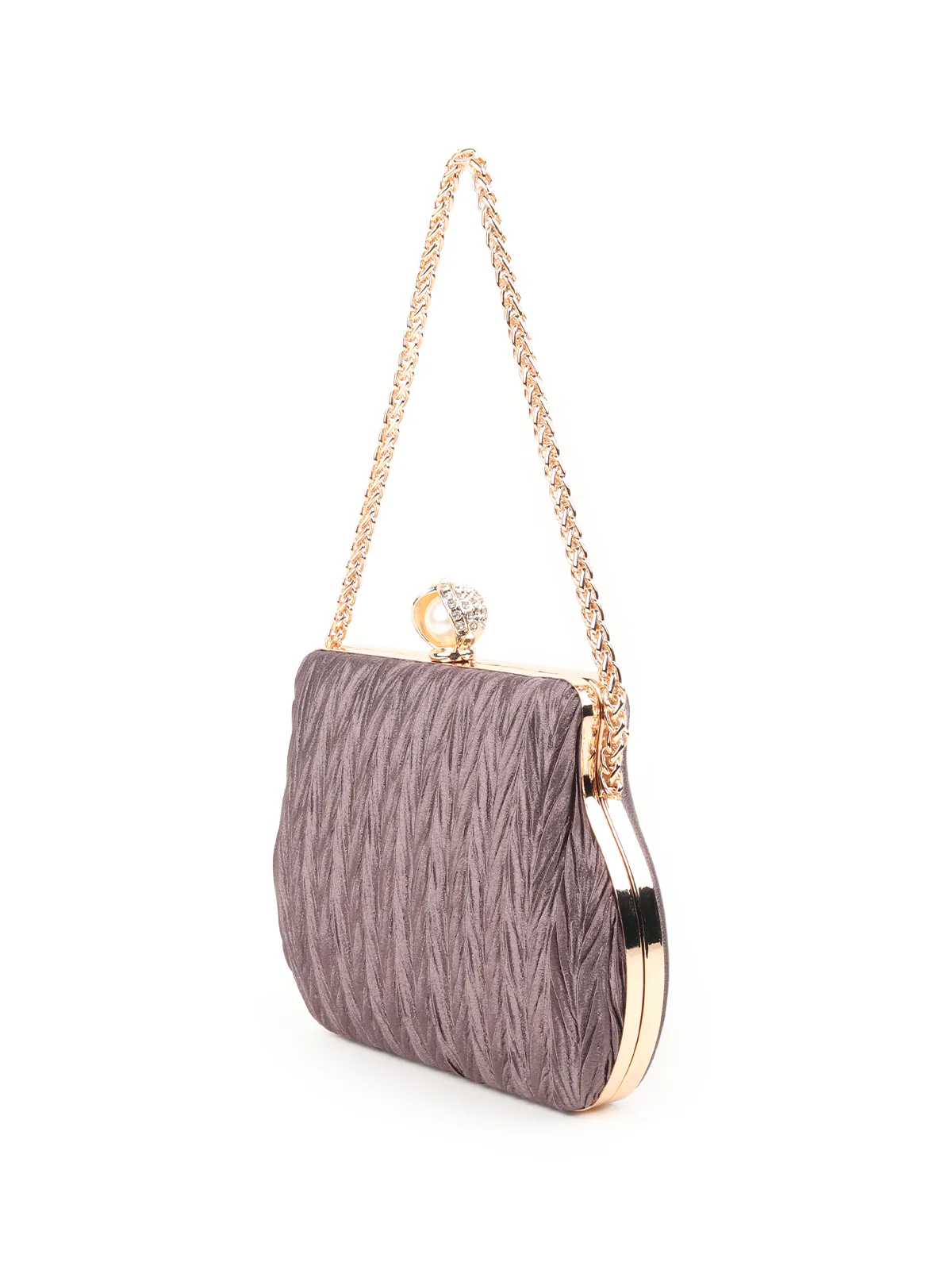 Odette Dark Grey Textured Clutch for Women - Image 4
