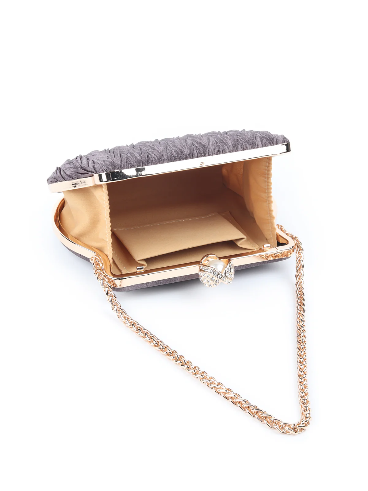 Odette Dark Grey Textured Clutch for Women - Image 5