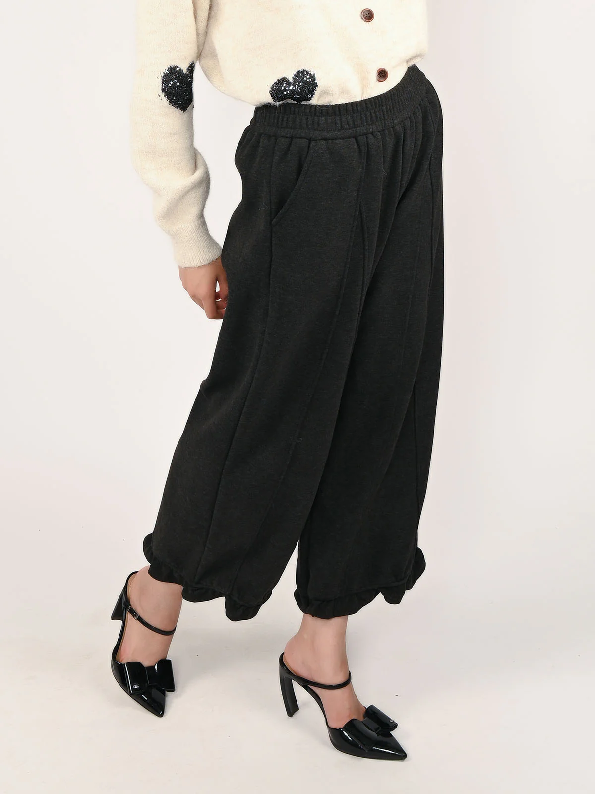 Odette Dark Grey Wool Solid Trouser For Women - Image 2