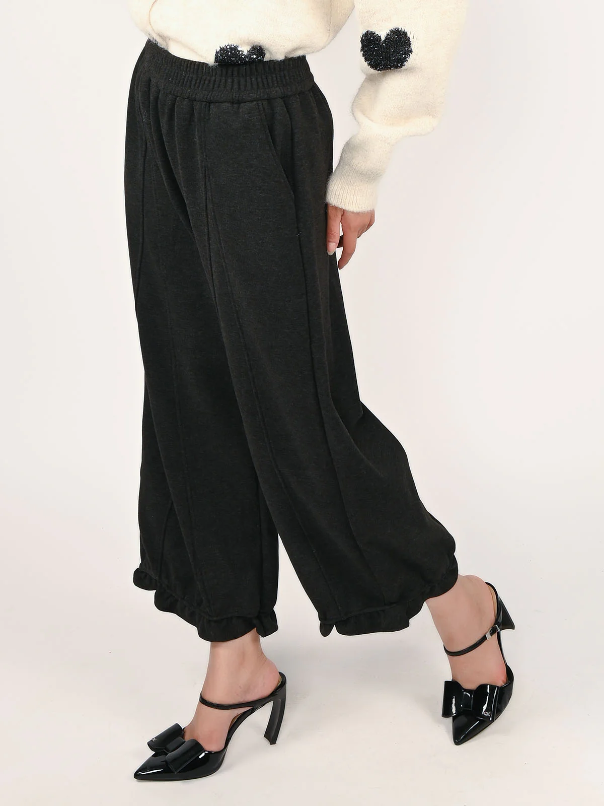 Odette Dark Grey Wool Solid Trouser For Women - Image 3